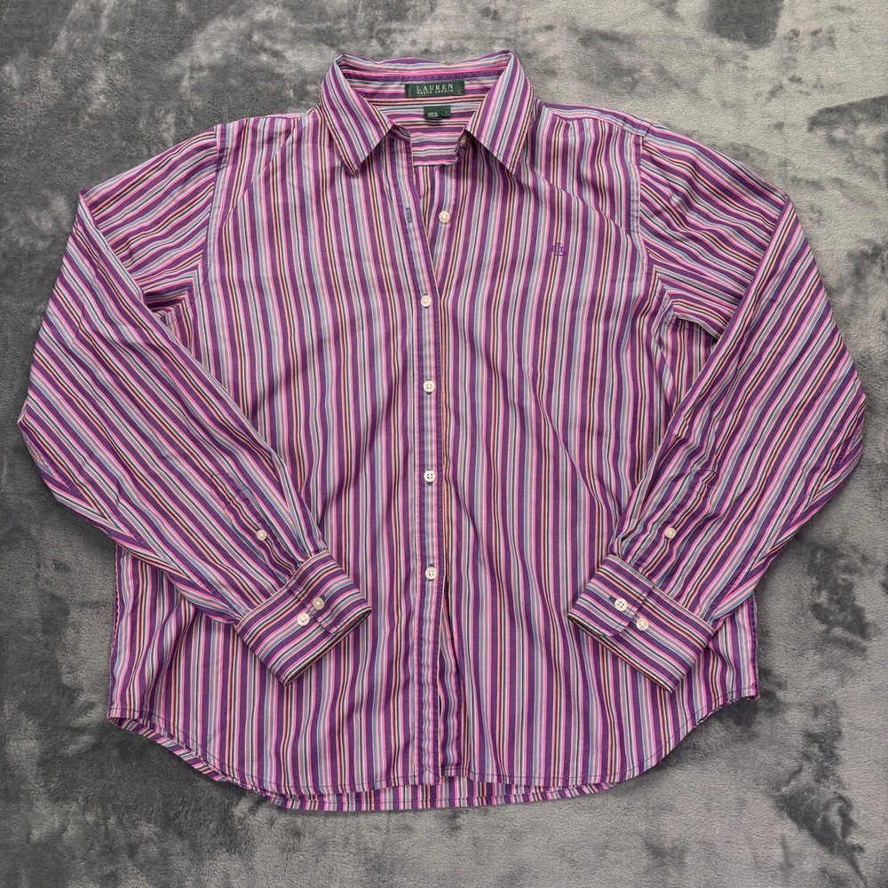Lauren Ralph Lauren Button Up Shirt Womens Large Multicolor Striped Cotton